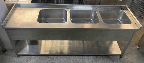 Λάντζα Ανοιχτή Ανοξείδωτη 219X61X86Cm Με 3 Γούρνες 50x40x25Cm Μεταχειρισμένη